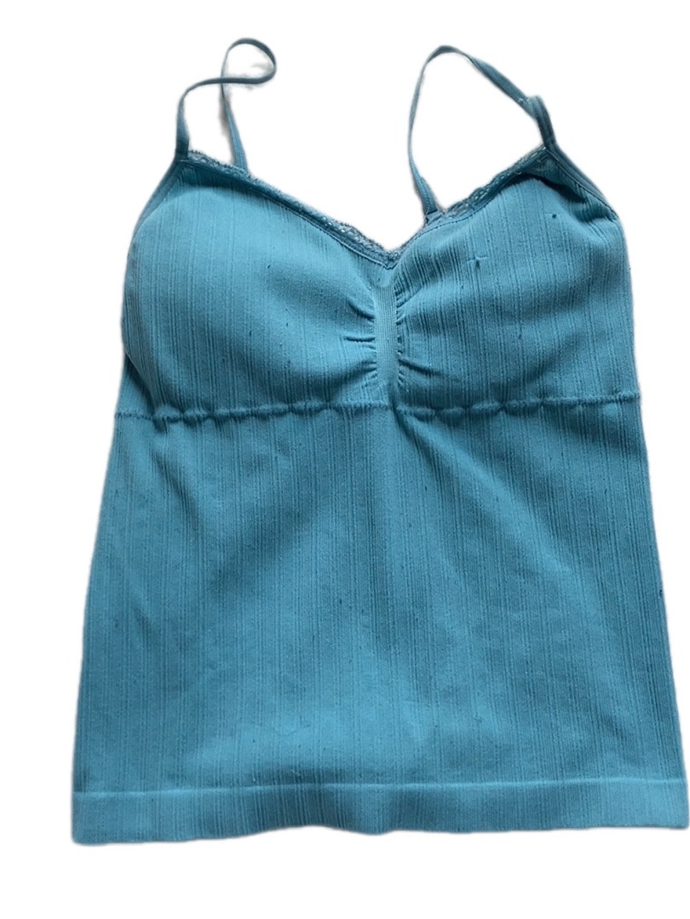 No Boundaries Teal Ribbed Lace-Trim Tank Top
